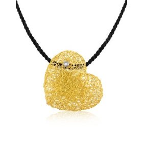 Orlando Orlandini 18kt Gold  and Diamond Heart Pendant on Velvet Cord, $3970 Retail