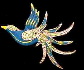 Enamel and Rhinestone Bird Brooch from 1930's or 40's, $47 Retail