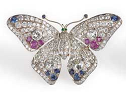Diamond, Sapphire, and Ruby Butterfly Brooch from alvr.com