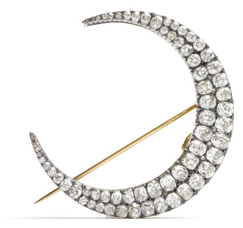 Large Antique Diamond Crescent Brooch From alvr.com