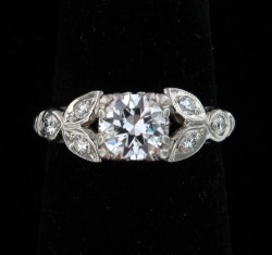 Retro Era Platinum Engagement Ring with app .70 ct center, Alexandria Rossoff