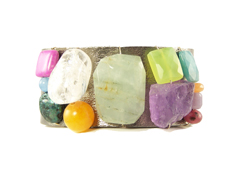 Metallic Pewter Leather Cuff with Gemstones, $73 Retail