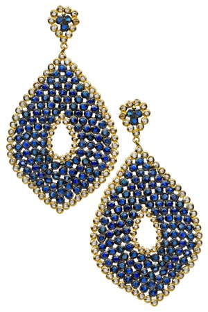 Karma Sapphire (18.72 ct) and Rose-cut Diamond (4.1 ct) Earrings